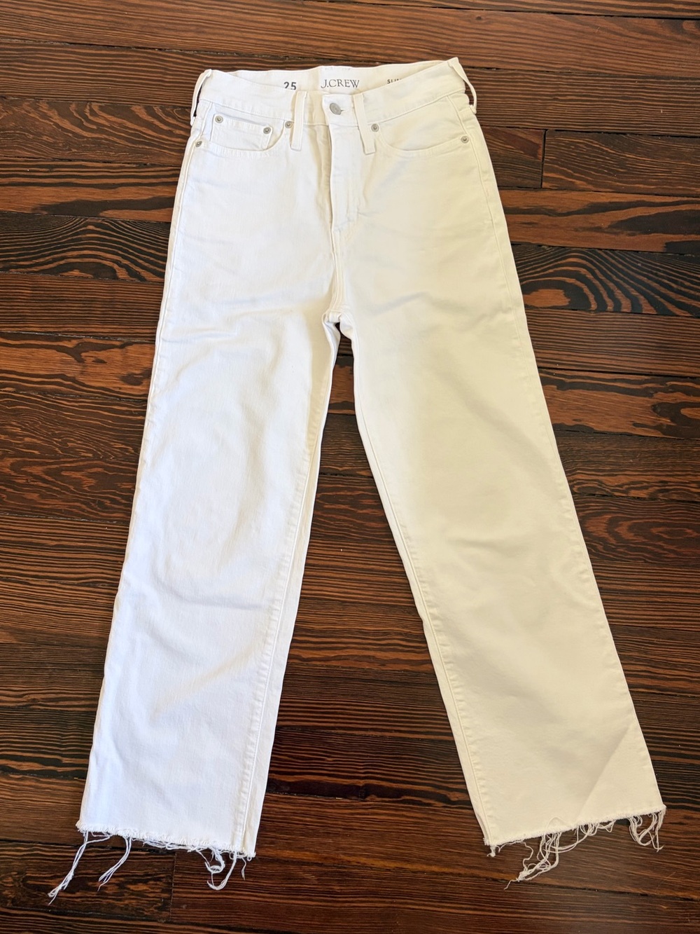 J. Crew Women's White Slim Wise-Leg Jeans with Raw Hem - 25